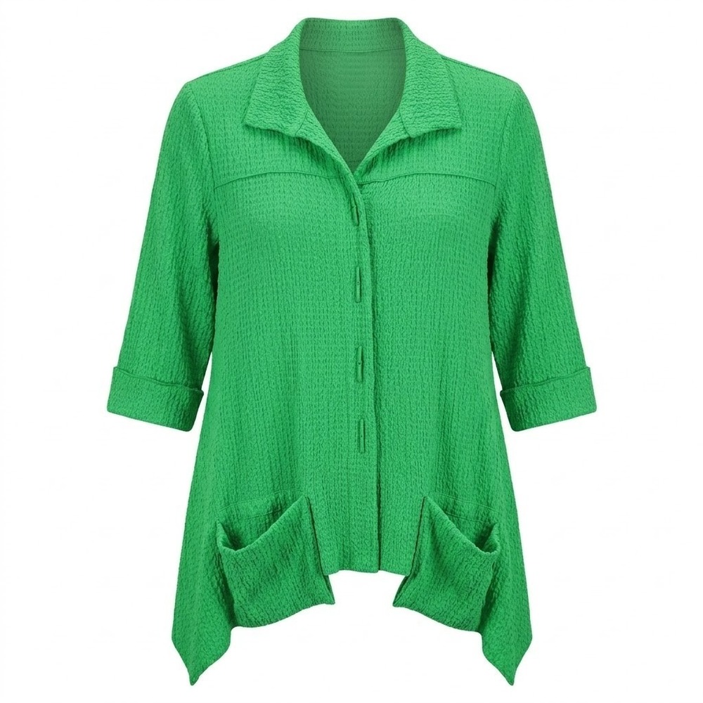 IC by Connie K LARGE Green Textured Button Front Tunic‎ Shirt Sharkbite Hem
